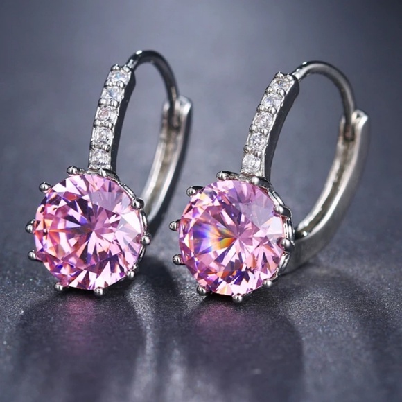 Sterling silver copper hoop Huggie earrings Jewelry - .925 Sterling Silver Plated Copper AAA CZ Earrings